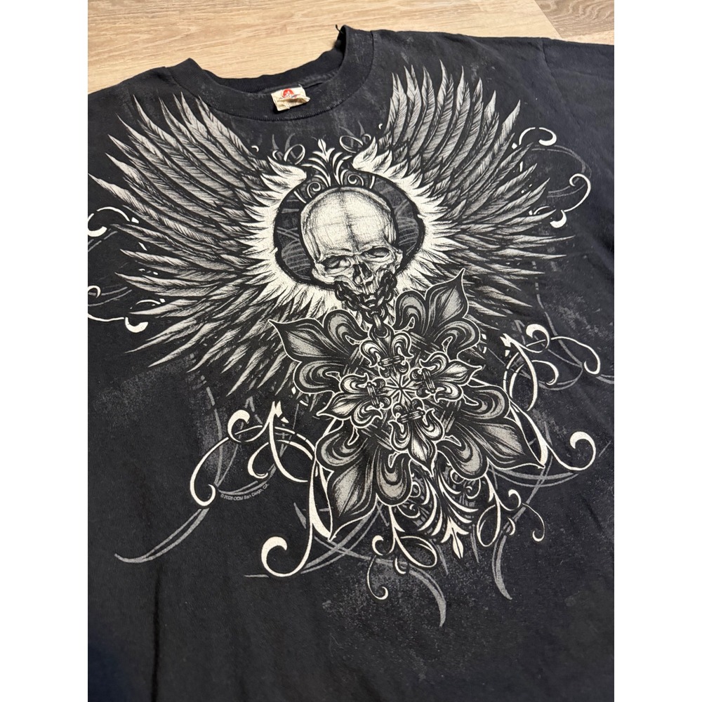 Affliction Style Y2K Skull Wings Grunge Graphic T Shirt Black Size L - Picture 2 of 4